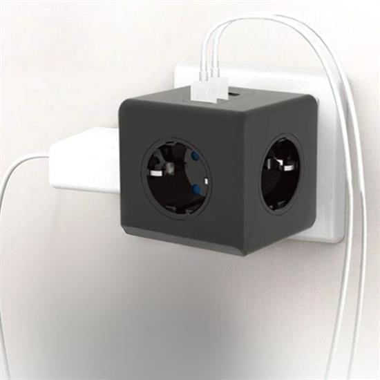 BUFFER® Isýya Dayanýklý Termal Akým Korumalý ve Çocuk Korumalý 3 Priz Giriþli 3 USB Giriþli Küp Priz