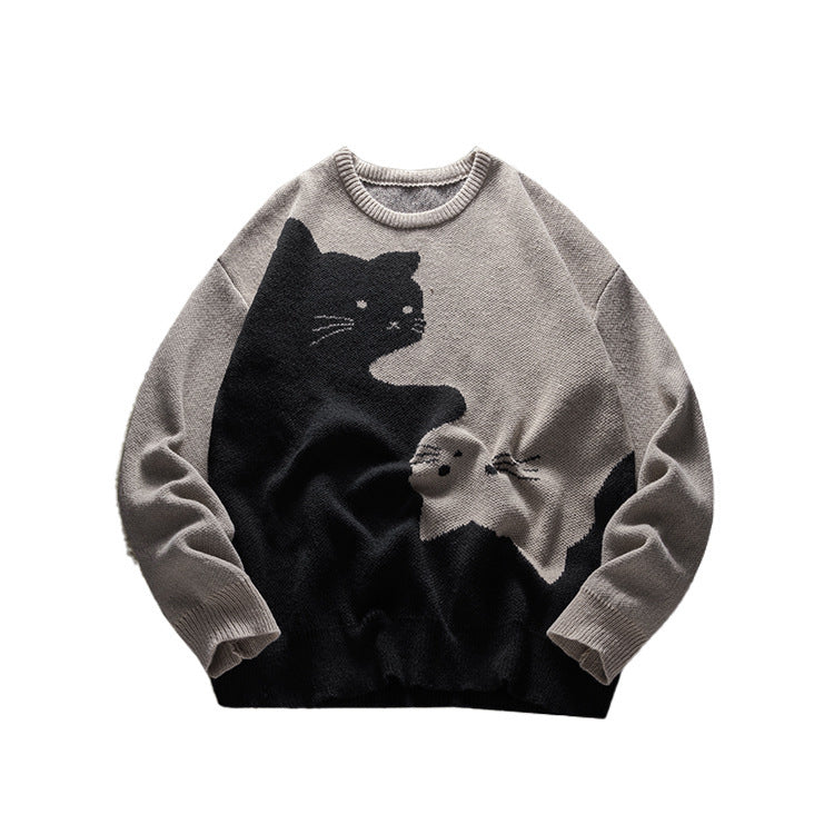 Herren Strickpullover mit Katzenmotiv – Rundhals Pullover | Lässiger Knit Sweater 2025