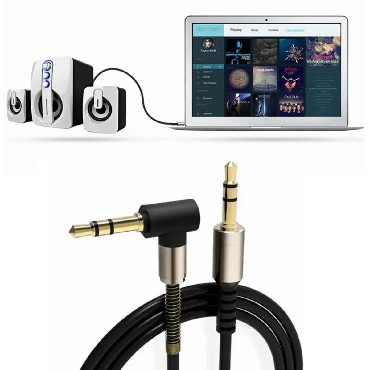 BUFFER® 3.5mm AUX Kablosu Jak Erkek Erkek L Tipi 1 Metre Ses Aktarým Kablosu