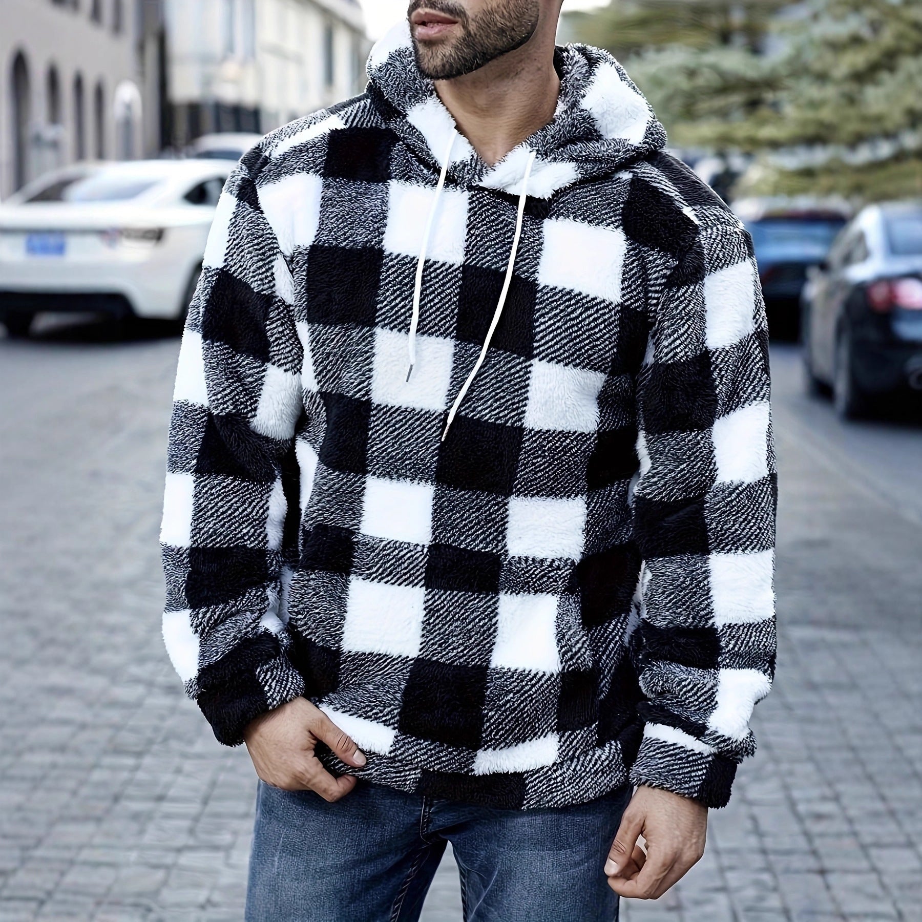 Herren Kunstpelzjacke mit Karomuster – Europäischer & Amerikanischer Stil | Herbst & Winter 2025