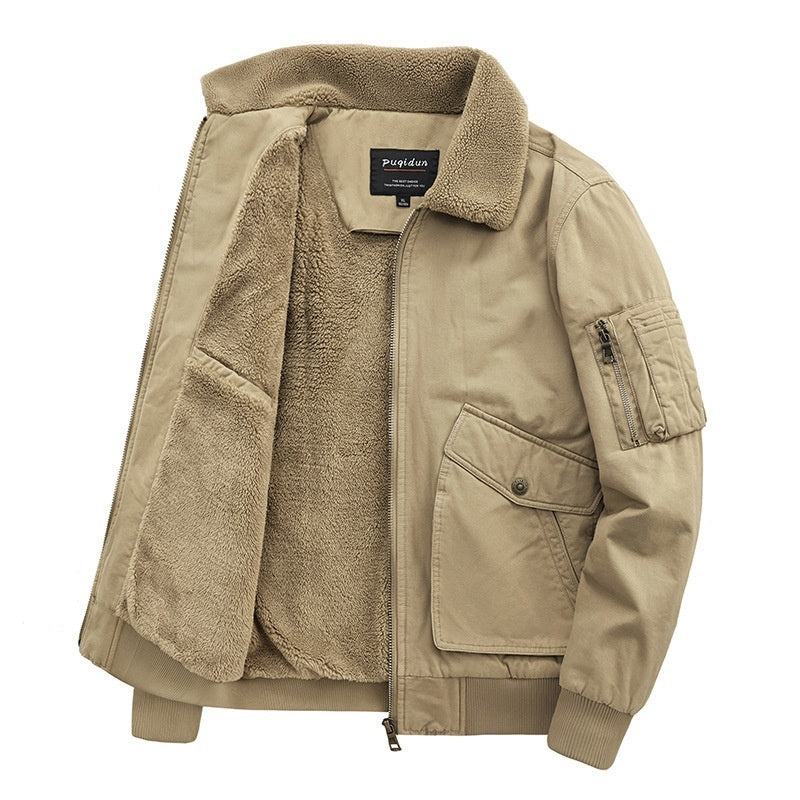 Herren Winterjacke – Lammfell, Baumwollgefüttert, Fleece & Dick