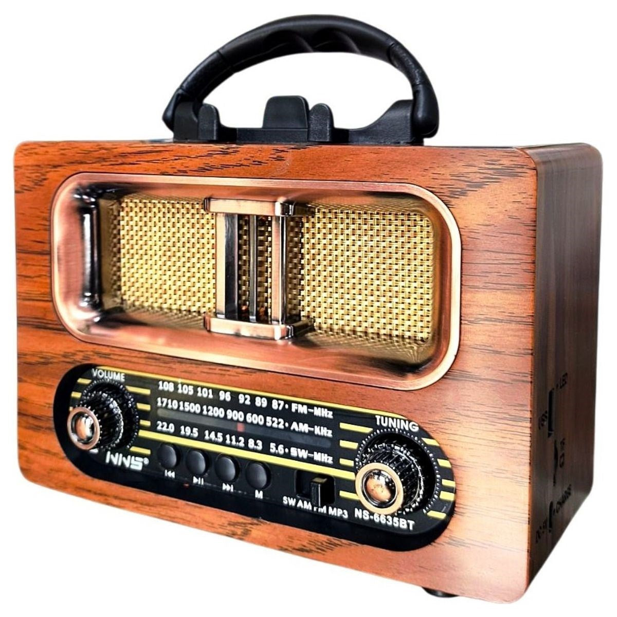 BUFFER® Büyük Boy Retro, Nostaljik, Ahþap Tasarým Bluetooth Hoparlörlü, Þarjlý, Taþýnabilir FM/AM Destekli Radyo NS-6635