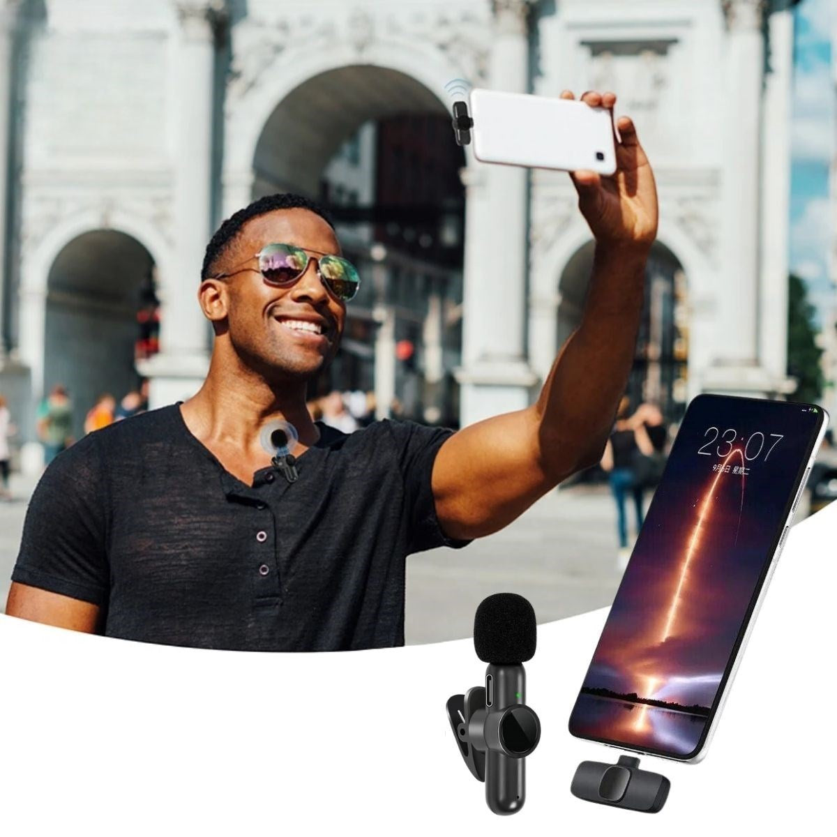 BUFFER® Type C Uyumlu Ýphone Dönüþtürücülü Kablosuz Yaka Mikrofonu Android ve Ýphone Uyumlu Mini Mikrofon