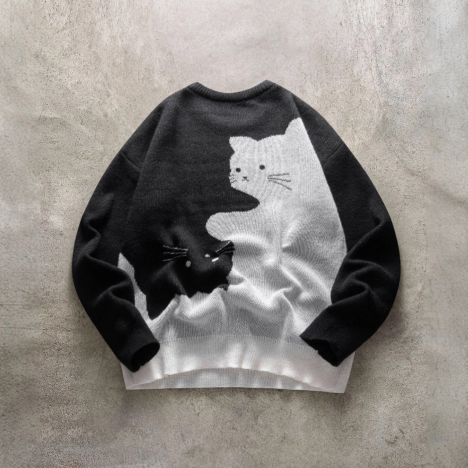 Herren Strickpullover mit Katzenmotiv – Rundhals Pullover | Lässiger Knit Sweater 2025
