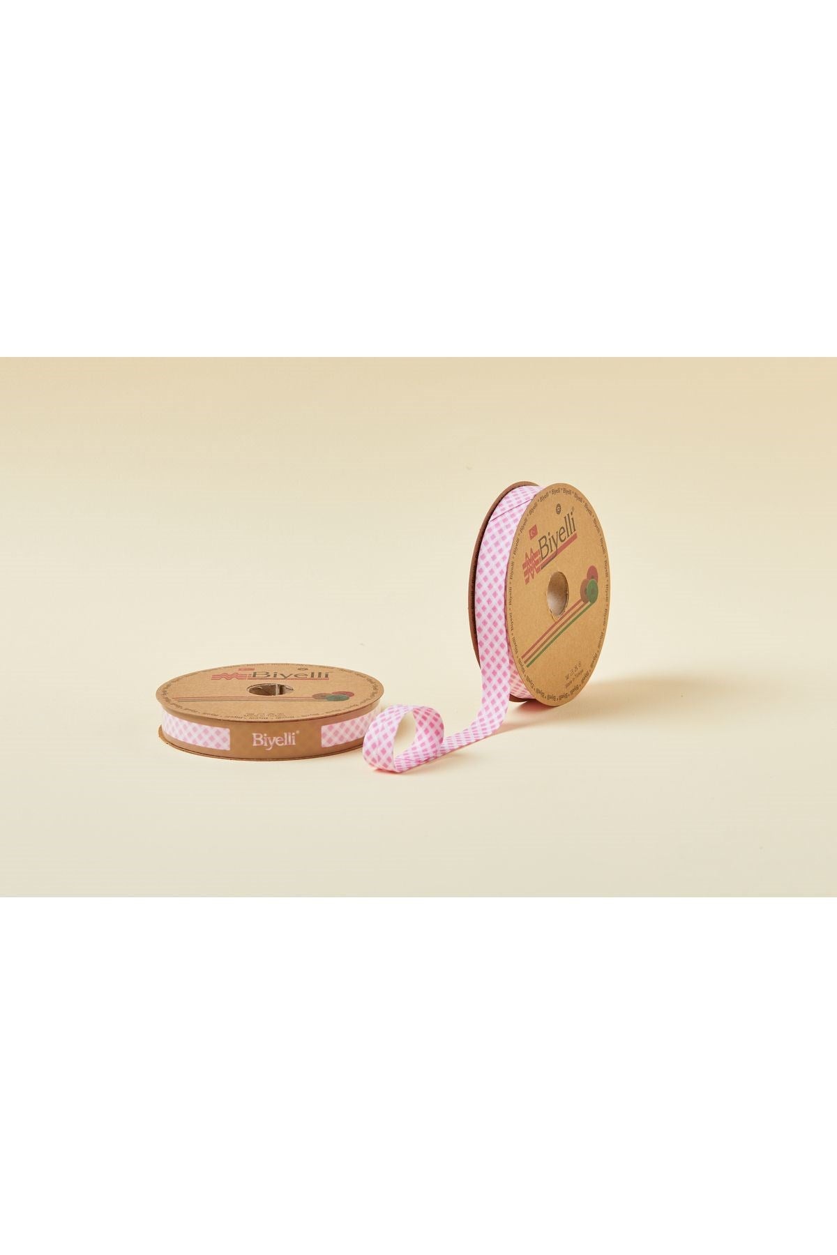 Biye Ekoseli Katlý E02 Pembe 2 cm 25 Metre %65 Koton %35 Polyester