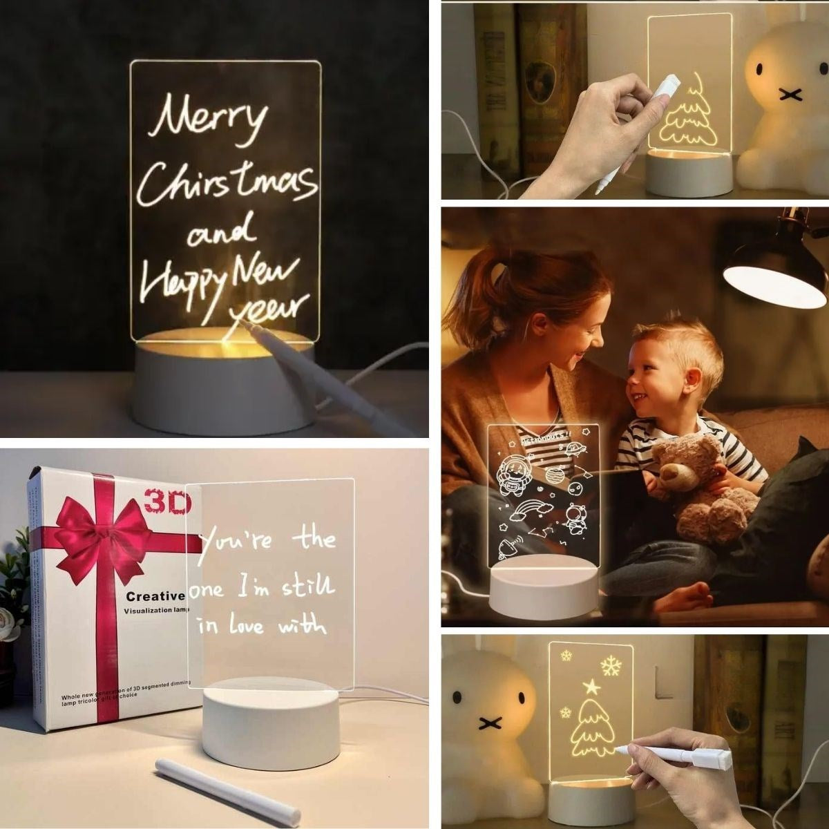 BUFFER® USB Kablolu Iþýklý Kendiliðinden Beyaz Kalemli-Silgili Kreatif 3D Görselleþtirme LED Lambasý