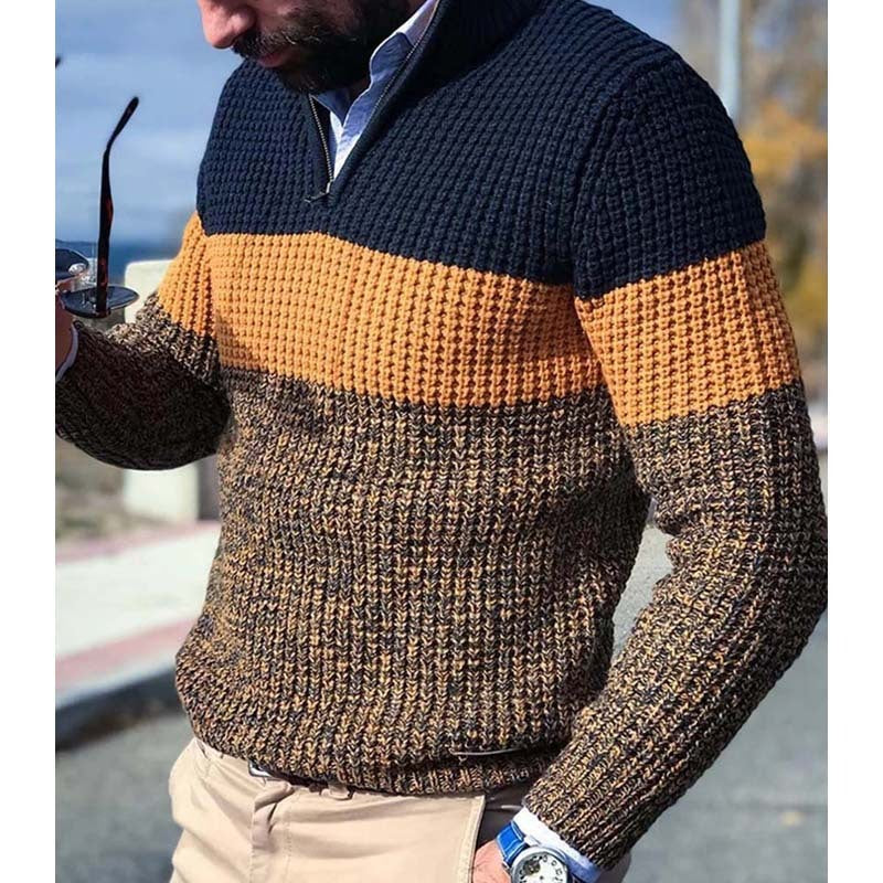 Herren Pullover mit V-Ausschnitt – Langarm Colorblock Sweater | Freizeit & Wintermode 2025