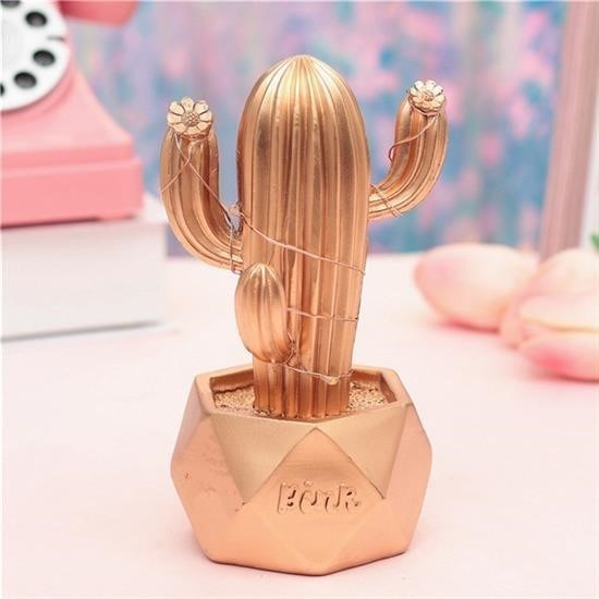 BUFFER® Led Iþýklý Sevimli Kaktüs Dekoratif Masa Lambasý Mini Biblo Gece Lambasý-GOLD