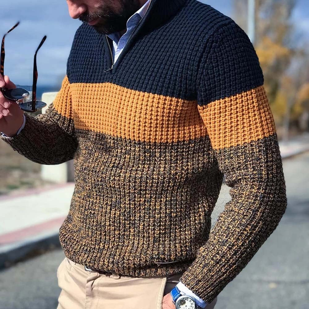 Herren Pullover mit V-Ausschnitt – Langarm Colorblock Sweater | Freizeit & Wintermode 2025