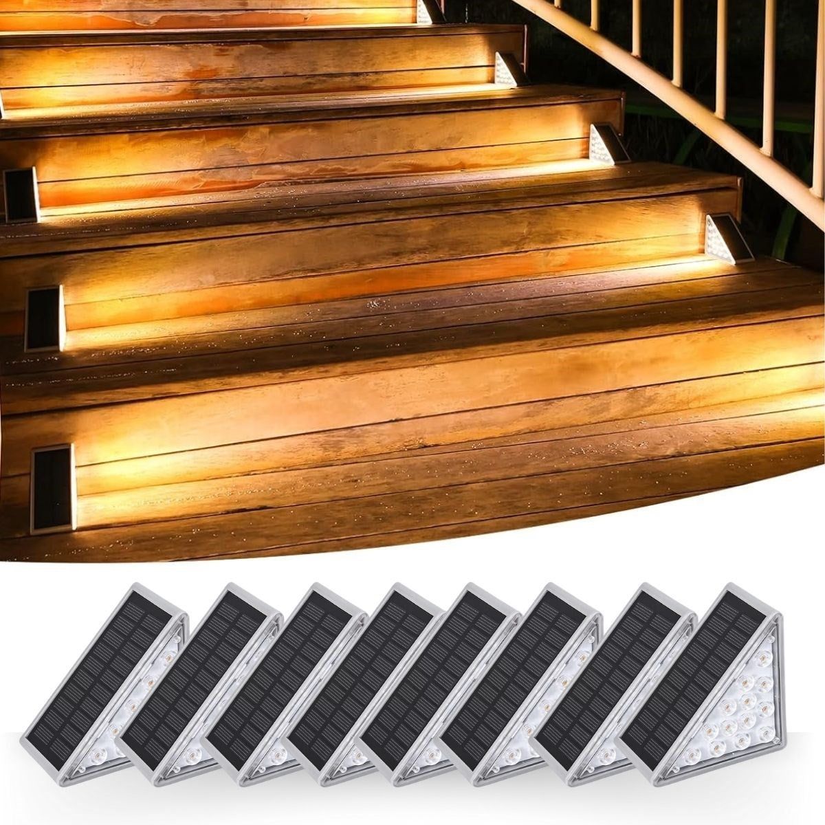 BUFFER® 8 Adet Üçgen Güneþ Enerjisi ile Þarj Olan Dýþ Mekan Solar Basamak Köþe Lambasý