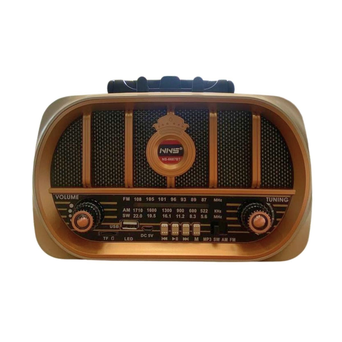 BUFFER® Orta Boy Retro, Nostaljik, Ahþap Tasarým Bluetooth Hoparlörlü, Þarjlý, Taþýnabilir Oval Ön Yüzlü FM/AM Destekli Radyo NS6687