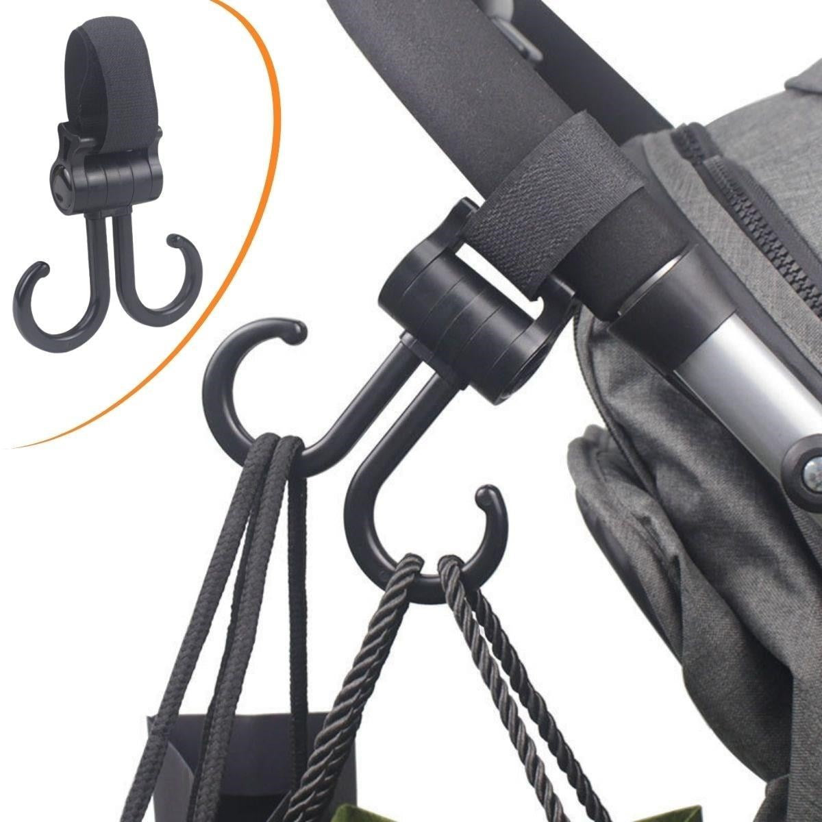 BUFFER® 2li Bebek Arabasýna Uyumlu Cýrtlý Eþya Taþýma Aparatý 360 Derece Dönebilen Plastik Kanca