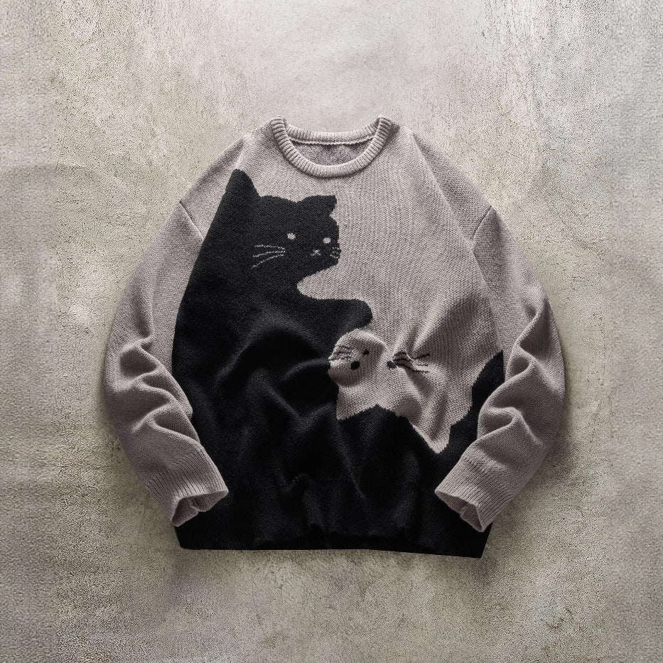 Herren Strickpullover mit Katzenmotiv – Rundhals Pullover | Lässiger Knit Sweater 2025
