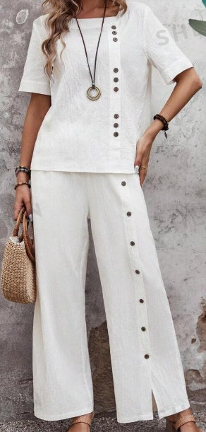 Damen Zweiteiler mit Knöpfen – Locker sitzendes Set für Frühling & Sommer | Urlaub & Freizeit Outfit 2025
