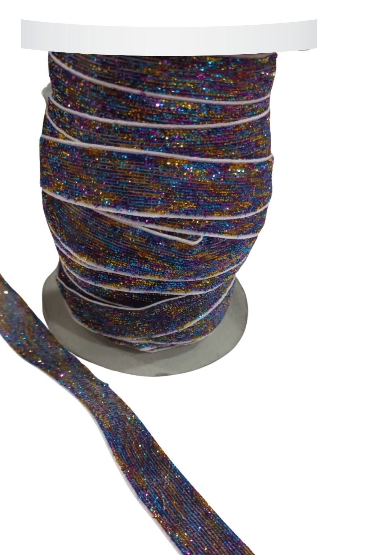 Kadife Kurdele Simli 1,5 cm Karýþýk Renk 5 Metre