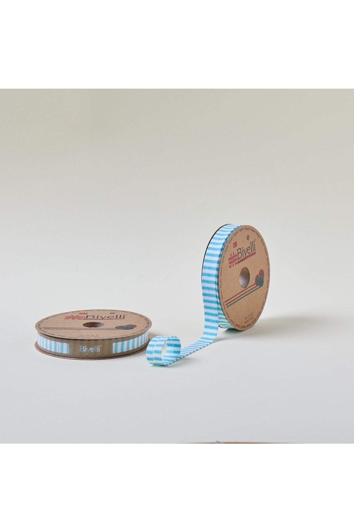 Biye Kalýn Çizgili Katlý F09 Turkuaz 2 cm 25 Metre %65 Koton %35 Polyester