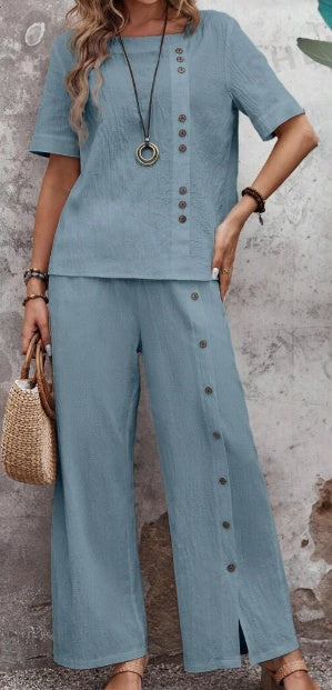 Damen Zweiteiler mit Knöpfen – Locker sitzendes Set für Frühling & Sommer | Urlaub & Freizeit Outfit 2025