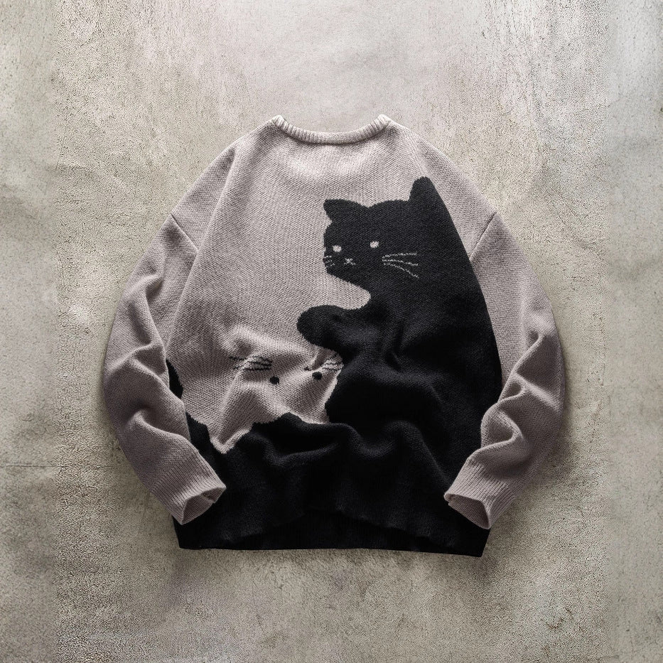 Herren Strickpullover mit Katzenmotiv – Rundhals Pullover | Lässiger Knit Sweater 2025