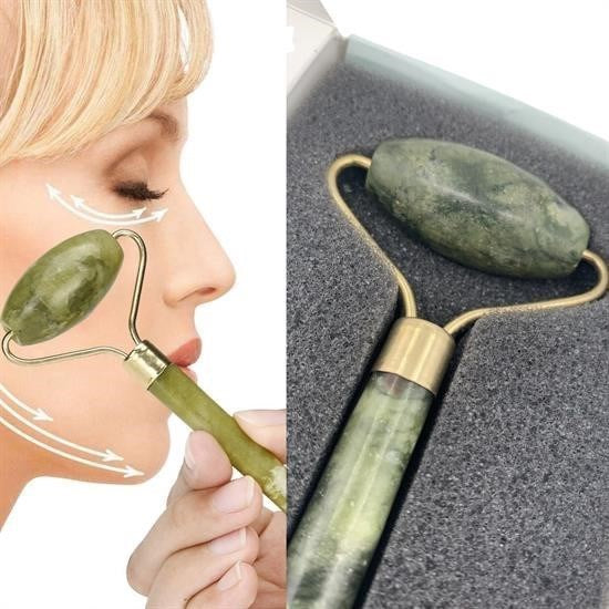 BUFFER® Özel Süngerli Kutusunda Kýrýlmaz Çift Taraflý 2li Cilt Yüz Masaj Aleti Jade Roller Yeþim Taþ