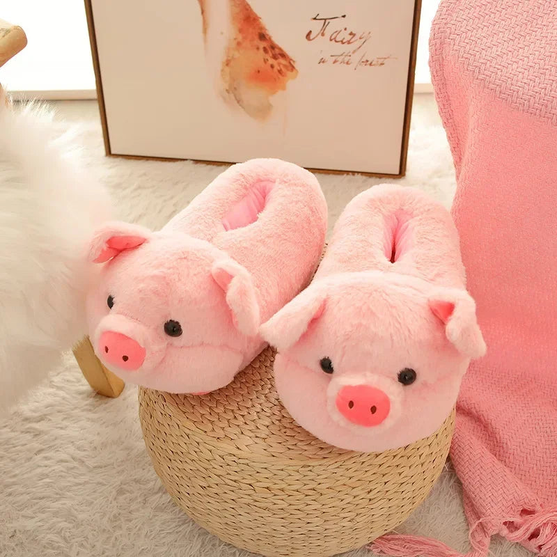 🏷️ Cartoon Paar Hausschuhe 2024 – Warme Plüsch Hausschuhe für Damen & Herren, Anti-Rutsch Baumwoll Slippers mit Schweinchen-Design