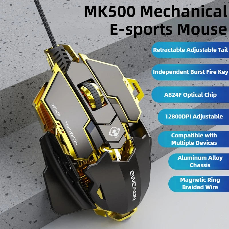 MK500 RGB Mechanische Gaming Maus – 12800 DPI, Ergonomisch, Programmierbar, E-Sport Maus für PC & Laptop