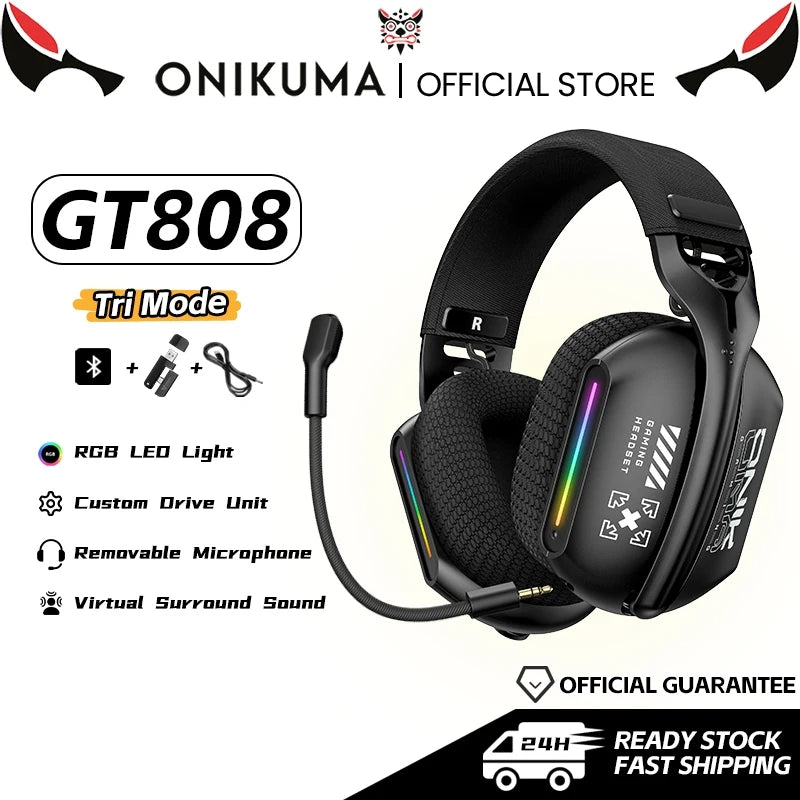 ONIKUMA Wireless Gaming Headset – 3-in-1 (2.4G / Kabel / Bluetooth) | HD-Mikrofon & Surround Sound für PC, PS4, PS5