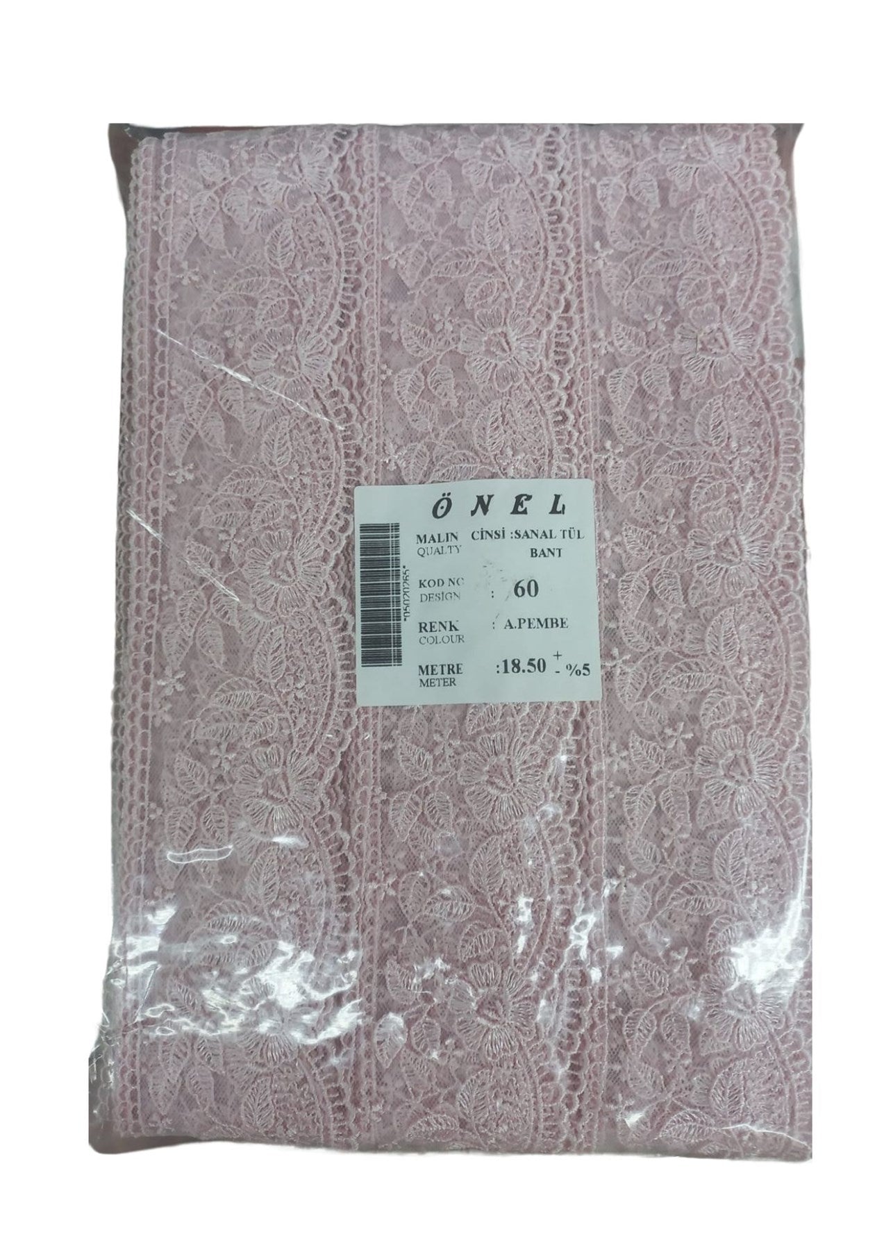 Dantel Polyester Sanal Tül Bant Açýk Pembe 18,50 Metre En 6 cm ON-60-P