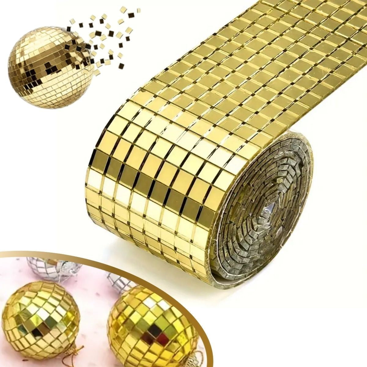 BUFFER®1 Metre Uzunluðunda Gold Renk Aynalý Mozaik Taþlý Dekor Bandý 4 cm x 1 mt