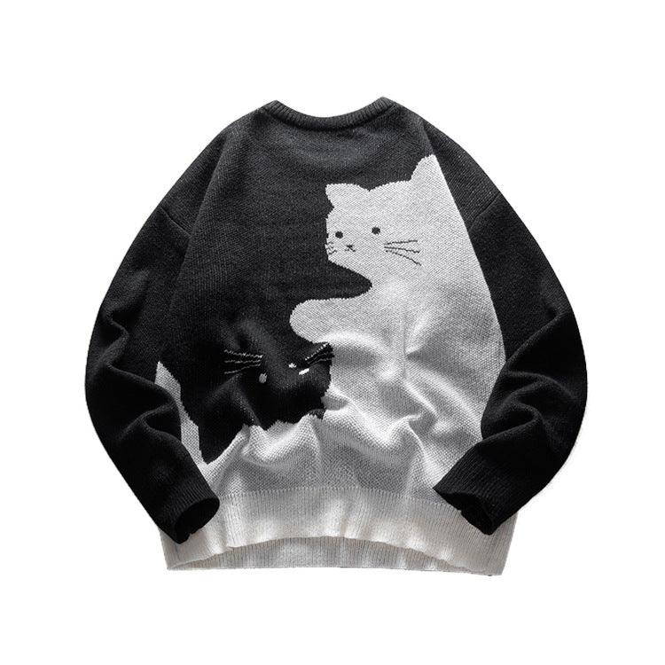 Herren Strickpullover mit Katzenmotiv – Rundhals Pullover | Lässiger Knit Sweater 2025
