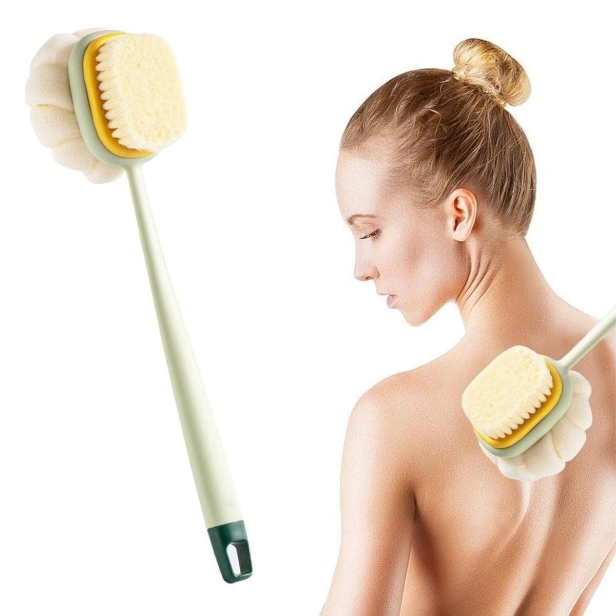 BUFFER® 2'si 1 Arada Çift Taraflý Uzun Saplý Fýrçalý Banyo Vücut Sýrt Fýrçasý Banyo Lifi