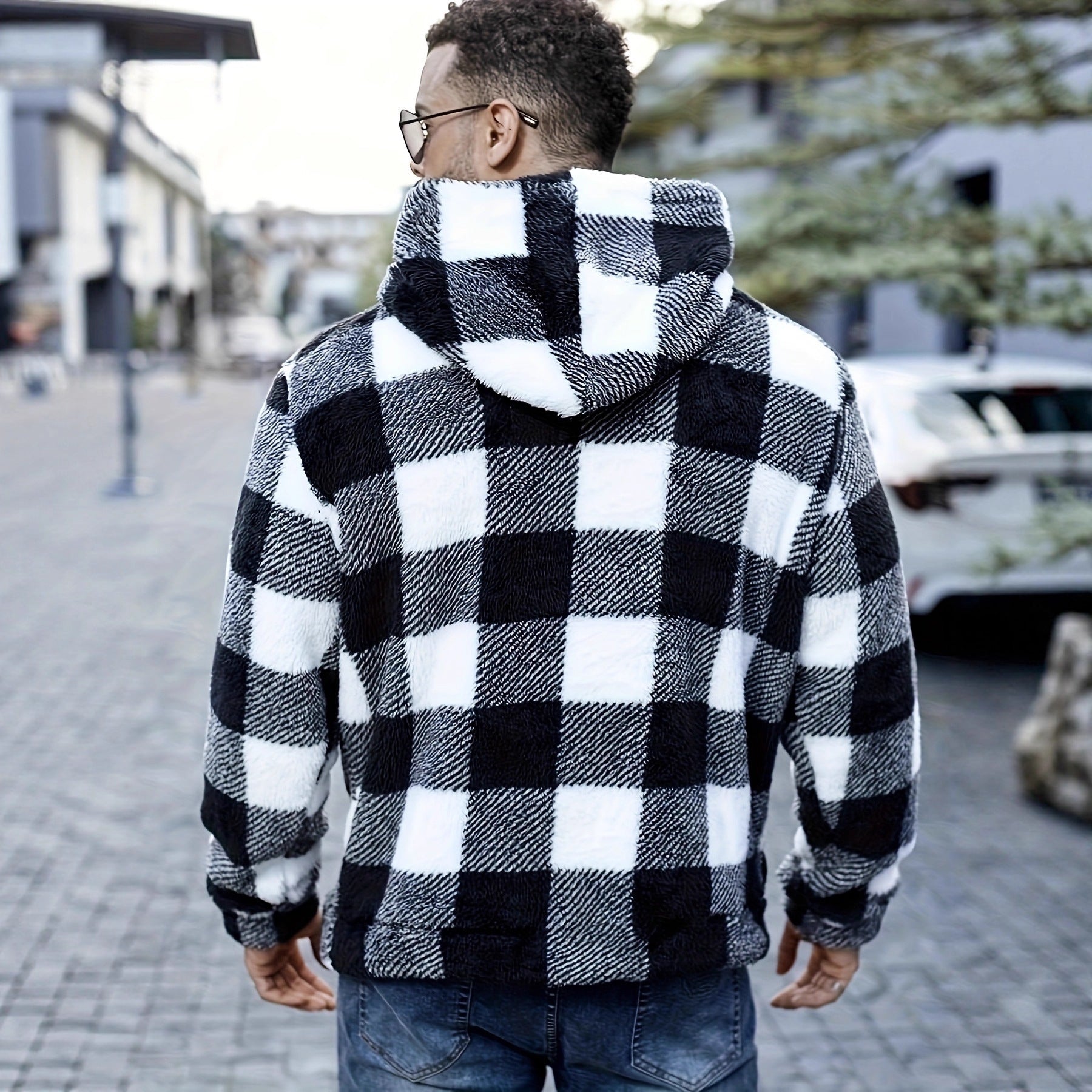 Herren Kunstpelzjacke mit Karomuster – Europäischer & Amerikanischer Stil | Herbst & Winter 2025