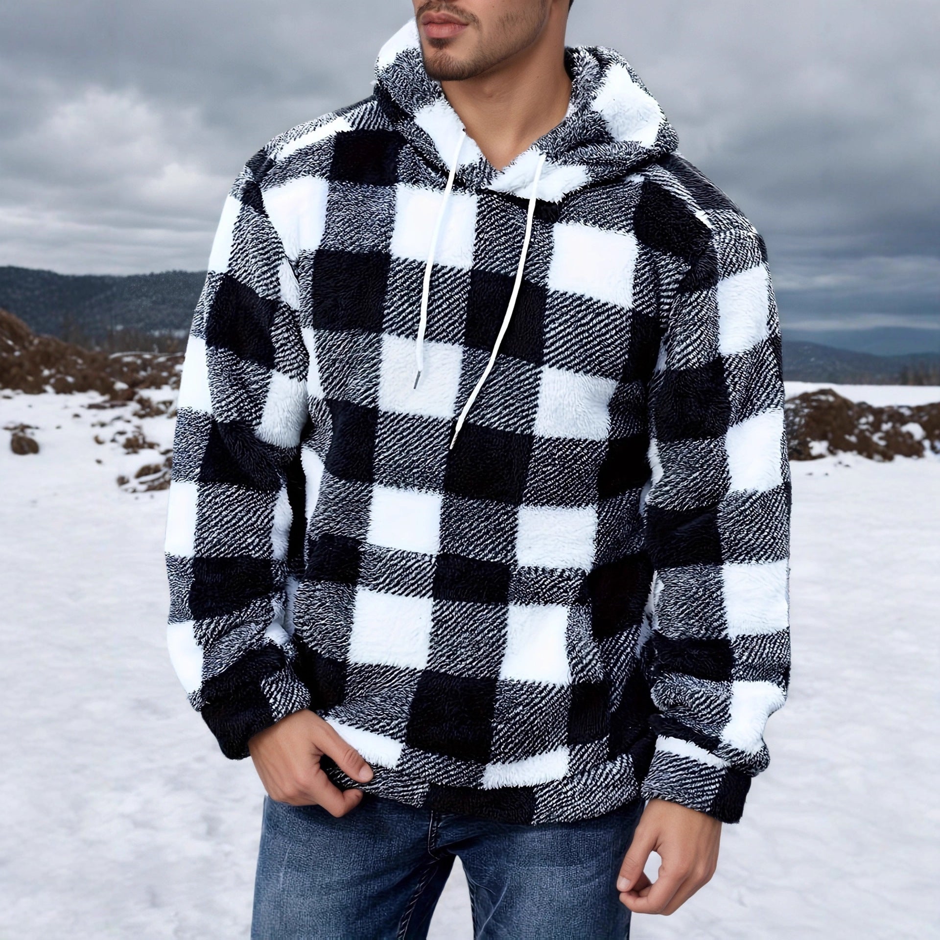 Herren Kunstpelzjacke mit Karomuster – Europäischer & Amerikanischer Stil | Herbst & Winter 2025