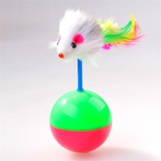 BUFFER® Kedi Oyun Topu Tüylü Fareli Hacý Yatmaz Eðitici Yavru Kedi Fare Kovalama Oyuncaðý