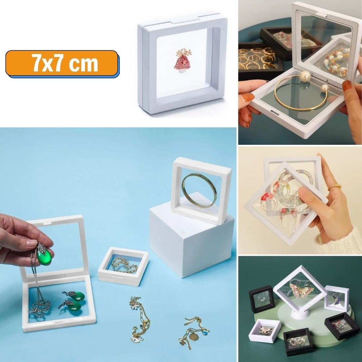 BUFFER® 7x7 cm Standlý 3D Taký Ziynet Hatýra Koleksiyon Saklama Kutusu Þeffaf Film Çerçevesi