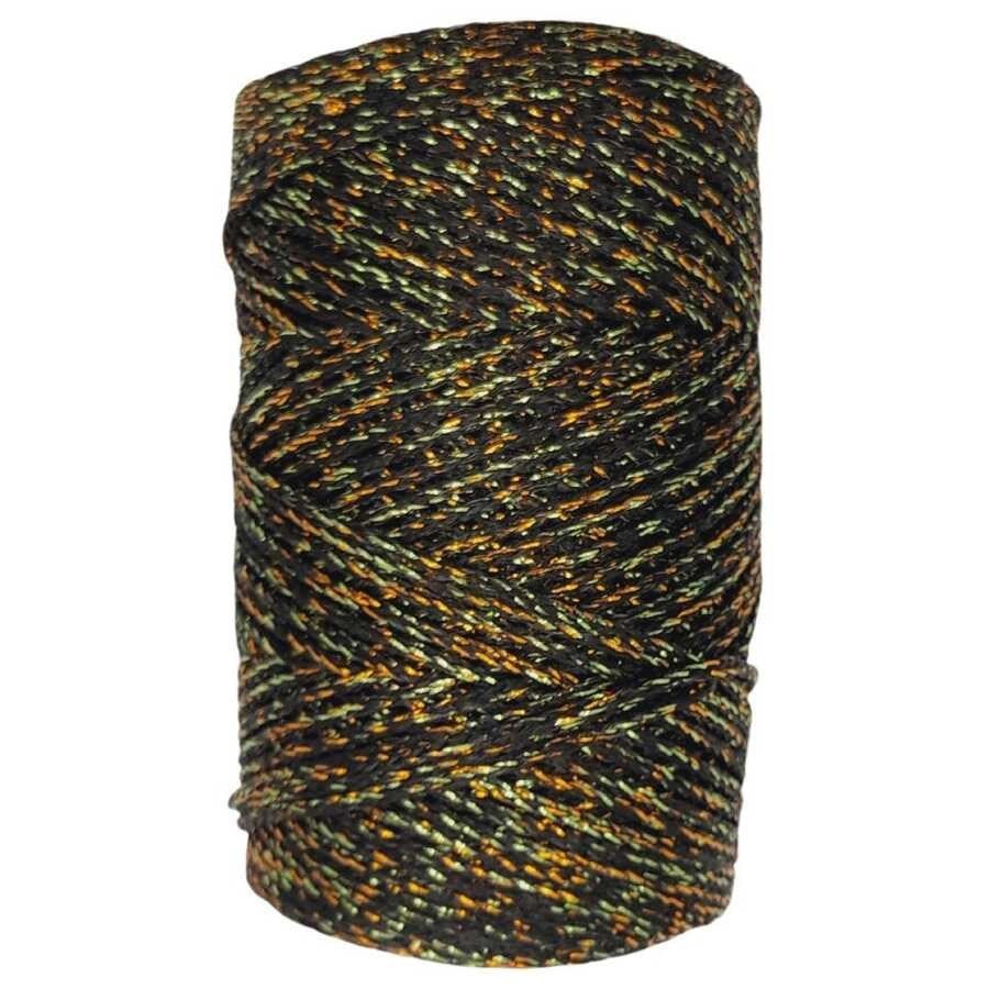 Makrome Ýpi 3mm Polyester Siyah Altýn Simli