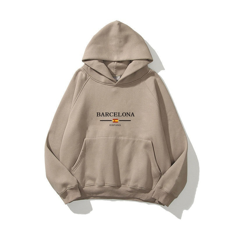 Herren Hoodie „Barcelona España“ – Doppelkapuze, Plus Size, Europäische Größe | Lässiger Kapuzenpullover 2025