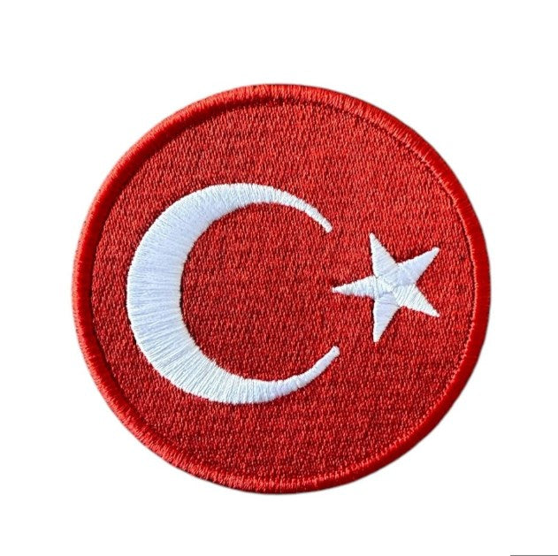 Aplike Ütü Ýle Yapýþan Türk Bayraðý Yuvarlak Büyük Arma 5 cm