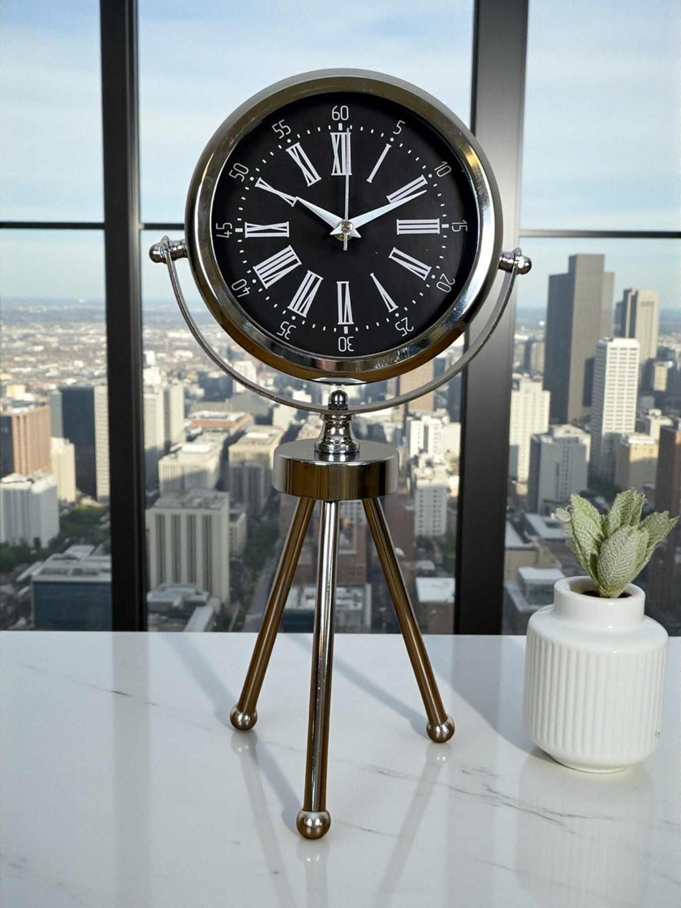 Zentime Krom Þýk Üç Ayaklý Masa Saati