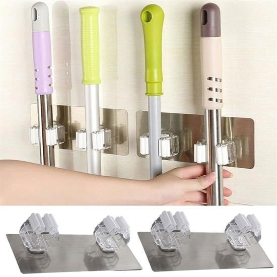 BUFFER® Pratik Organizer 4lü Yapýþkanlý Fýrça Paspas Mop Fýrça Sabitleyici Ergonomik Alet Aparatý