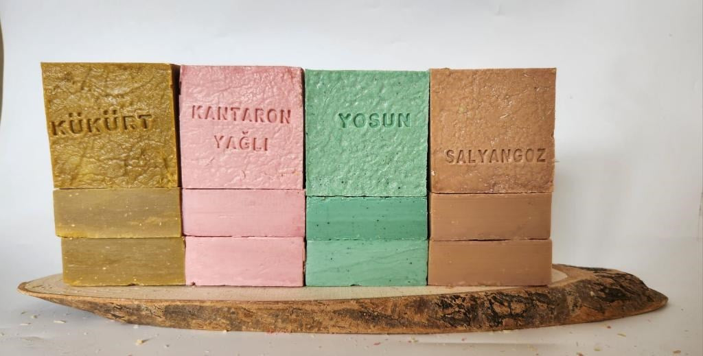 Doðal Üretim Sabunu Karýþýk (Kükürt-Kantaron-Yosun-Salyangoz) 12'li Set