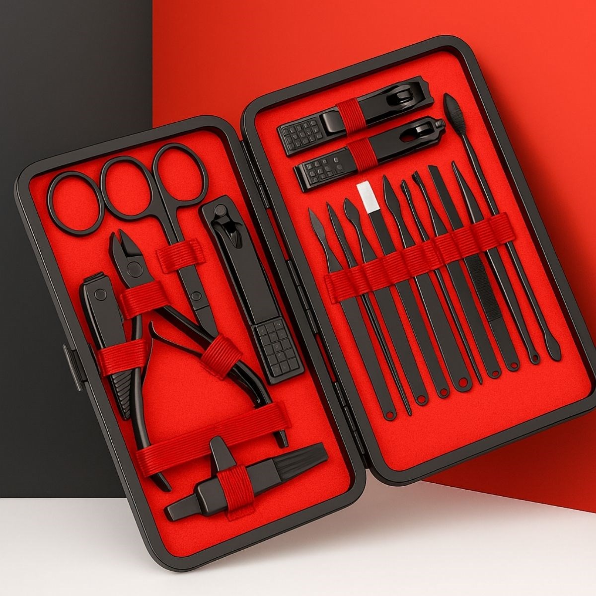 BUFFER® 24 Parça Kendiliðinden Deri Çantalý Seyahat Tipi Manikür Pedikür Seti