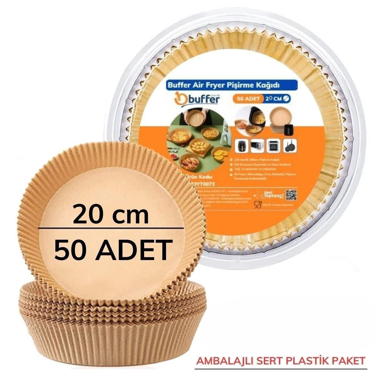 BUFFER® 50 Adet 20 cm Air Fryer Piþirme Kaðýdý Tek Kullanýmlýk Yað Geçirmez Yuvarlak Tabak Model PVC