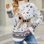 Damen Pullover mit hohem Kragen – Lockerer Langarm Schneeflocken-Strickpullover | Winter Sweater 2025