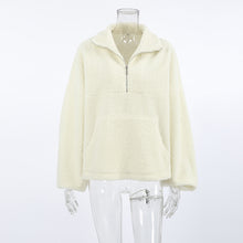 Women's Teddy Pullover in Beige – Oversized Fleece Hoodie with Zipper
