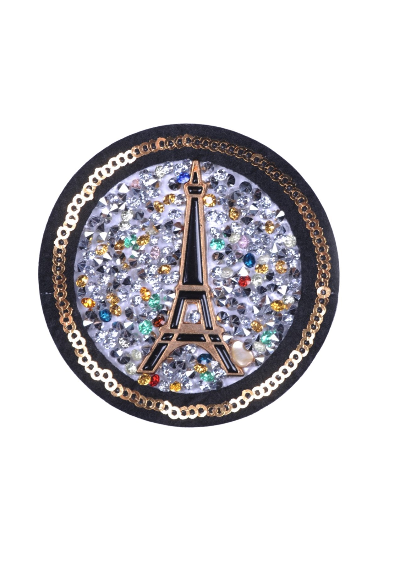 Aplike Ütü Ýle Yapýþan Taþlý Eyfel Kulesi Siyah Arma 6 cm