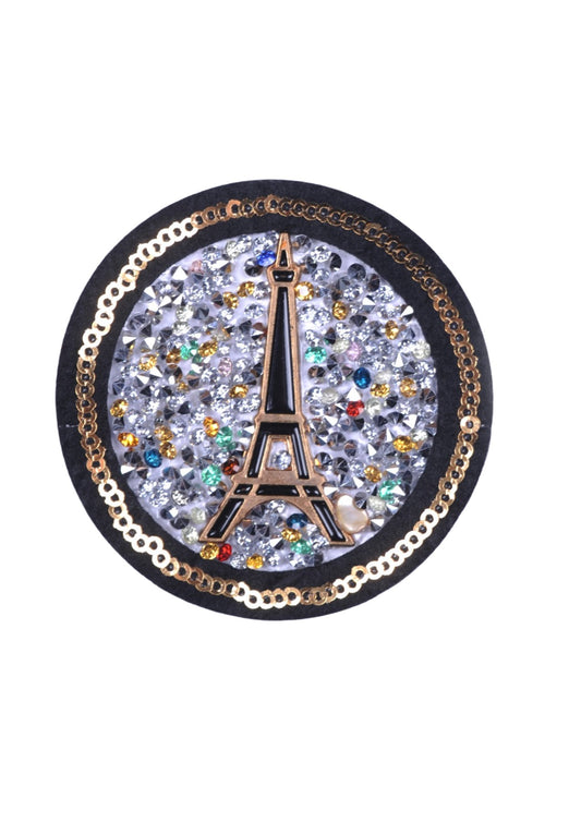 Aplike Ütü Ýle Yapýþan Taþlý Eyfel Kulesi Siyah Arma 6 cm