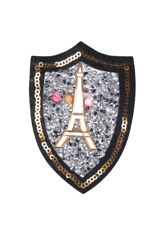 Aplike Ütü Ýle Yapýþan Taþlý Eyfel Kulesi Beyaz Arma 6 cm