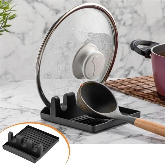 BUFFER® Tencere Kapak Tutuculu Kaþýklýklý Tencere Kapak Standý Pratik Kaþýk Kepçe Altlýk Düzenleyici