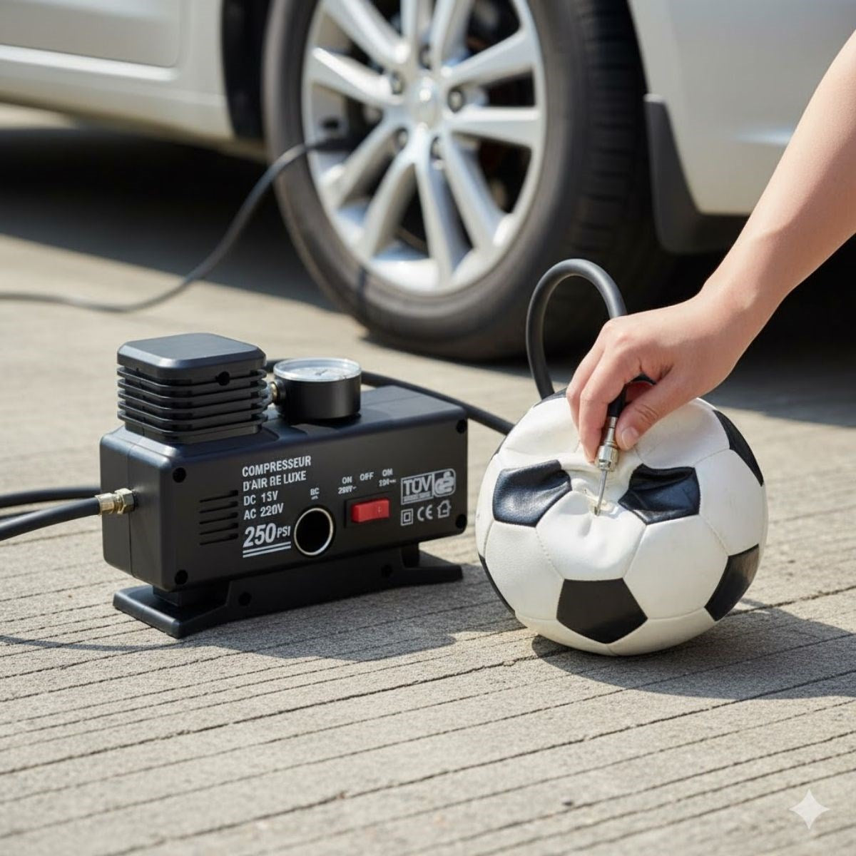 BUFFER® 250 PSI Güçlü Taþýnabilir Hava Kompresörü–Araba, Motosiklet, Bisiklet ve Top Þiþirme Ýçin Elektrikli Fiþli Çakmaklýklý Lastik Þiþirme Pompasý