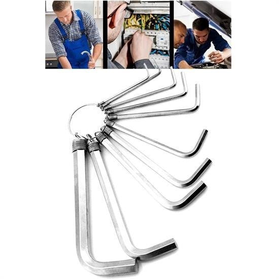 9 Parça Çelik Alyan Seti Kýsa Düz Köþe Alyan Anahtar Takýmý